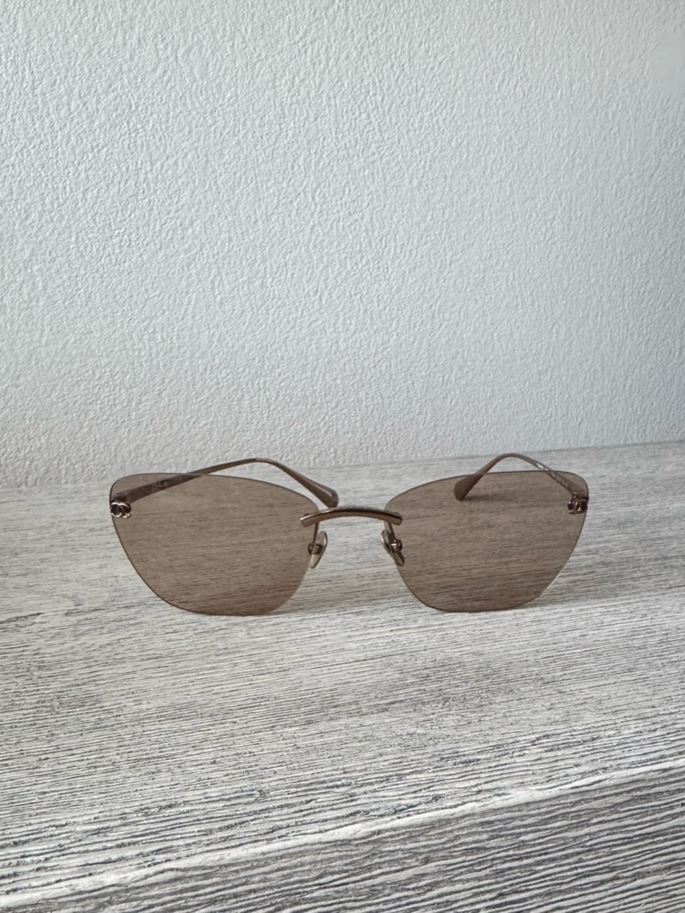 CHANEL Rimless Titanium Gold Cat Eye Sunglasses, 4286-T